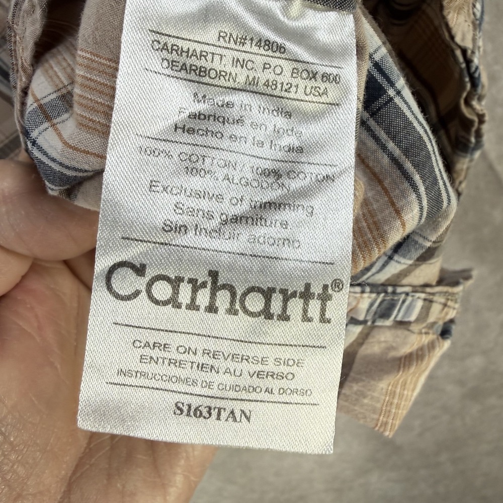Carhartt Shirt Men 2XL Brown Plaid Short Sleeve Button Down Cotton Workwear - Picture 4 of 8